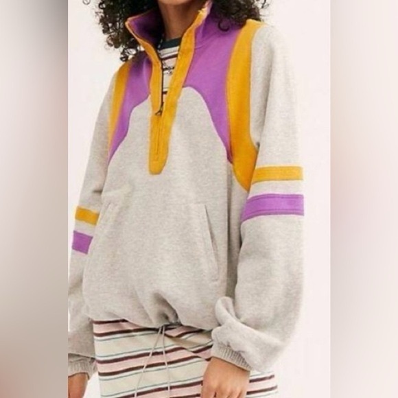 Free People Tops - Free People Movement Colorblock Half Zip Oversized Pullover Gray Sweatshirt Med